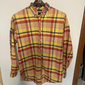 Resistol Rodeo Gear Plaid Button Down Shirt Medium Western Cowboy Embroidered